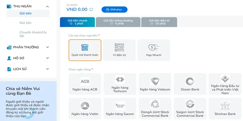 Hướng dẫn nạp tiền BK8 nhanh 1 phút cho người mới